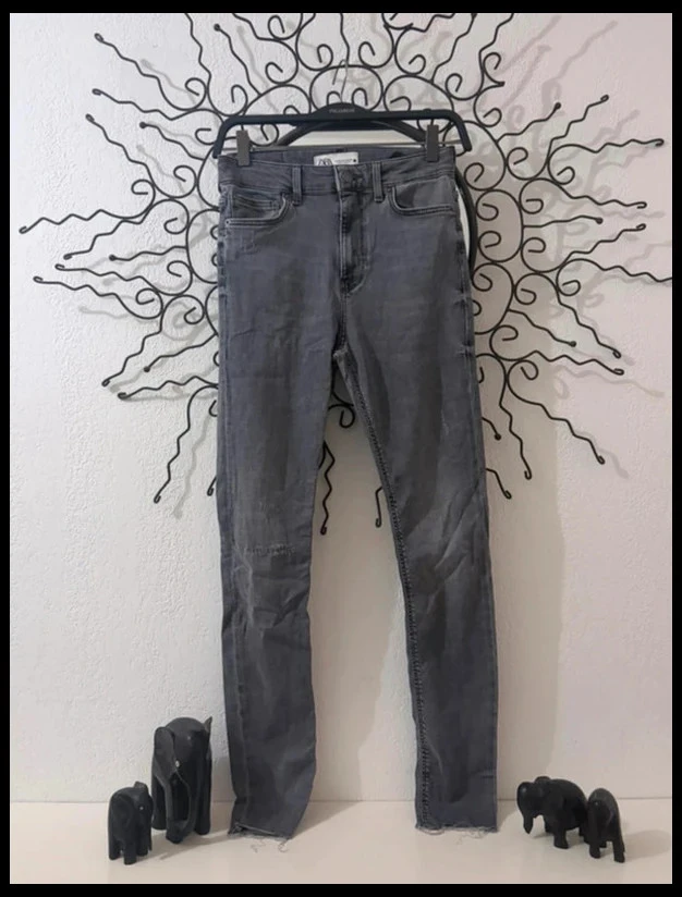 Jean Zara Taille Haute Skinny - Taille 36 (S) - Gris Anthracite